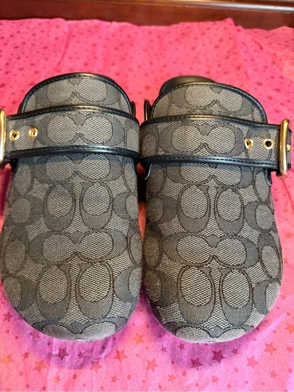 Coach Archival Buckle Clogs in Signature Jacquard (Smoke/Coal)